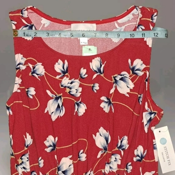 French Grey Knit Red Dress Women Size Medium Floral A-line Midi Office NWT B24#7 - Picture 6 of 9